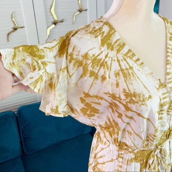 Gigio | Sunburst Golden Tie Dye Peek A Boo Slit Surplice Maxi Dress New 1X Plus - Picture 6 of 11